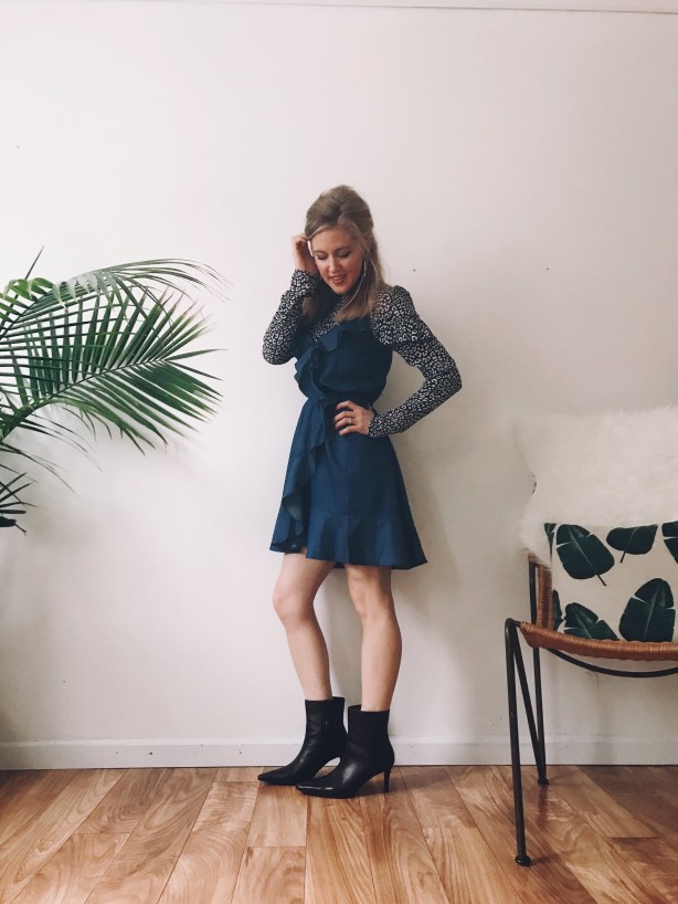 Zuna Apparel Chambray Dress #zunaapparel #ruffles #wrapdress #spring2018